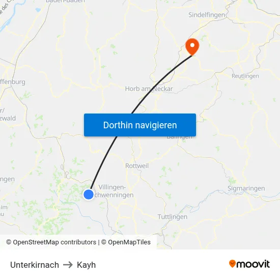 Unterkirnach to Kayh map
