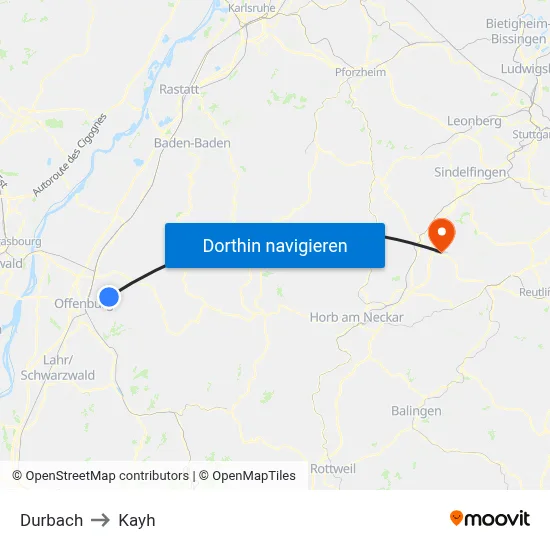 Durbach to Kayh map