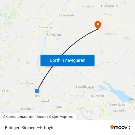 Efringen-Kirchen to Kayh map