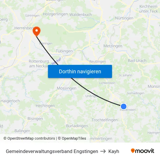 Gemeindeverwaltungsverband Engstingen to Kayh map