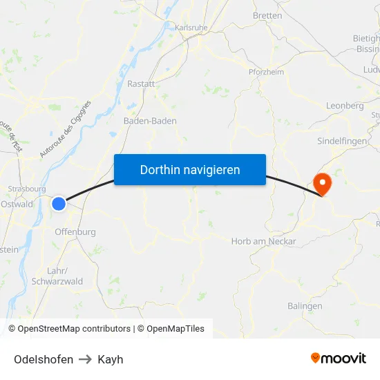 Odelshofen to Kayh map