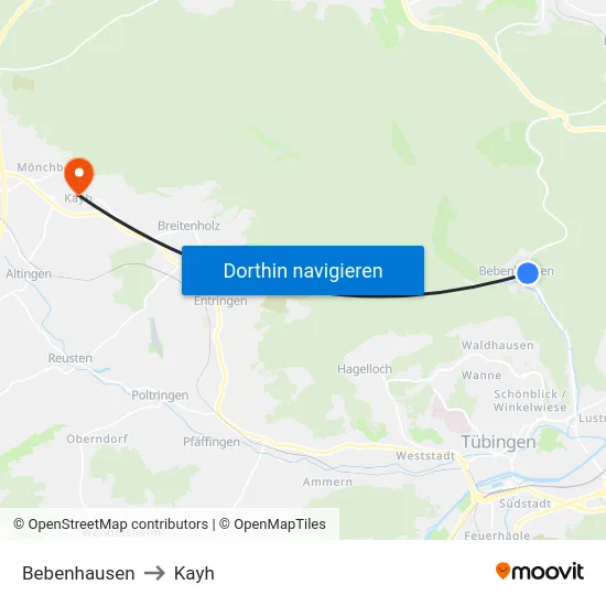 Bebenhausen to Kayh map