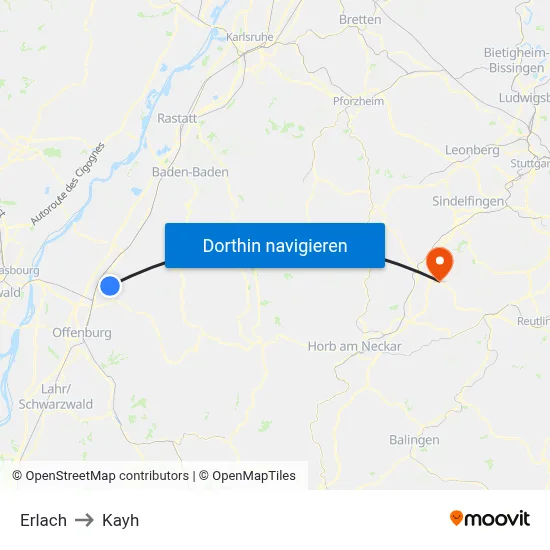 Erlach to Kayh map