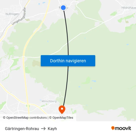 Gärtringen-Rohrau to Kayh map