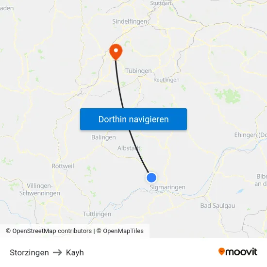 Storzingen to Kayh map