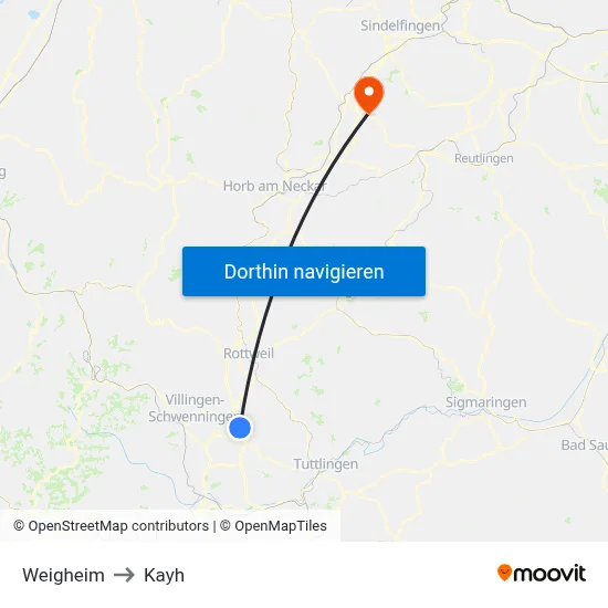 Weigheim to Kayh map