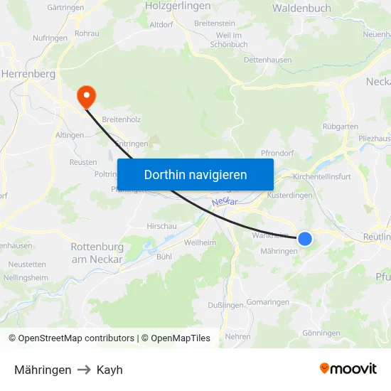 Mähringen to Kayh map