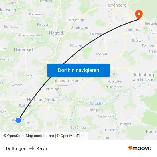 Dettingen to Kayh map