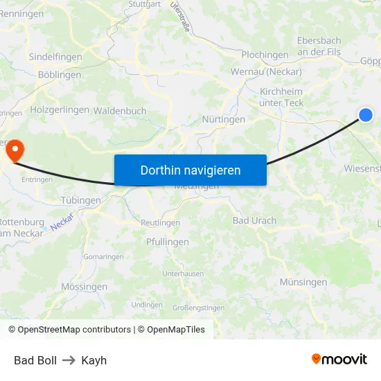 Bad Boll to Kayh map