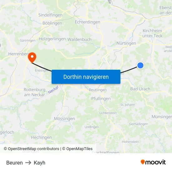 Beuren to Kayh map
