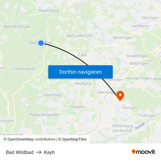 Bad Wildbad to Kayh map