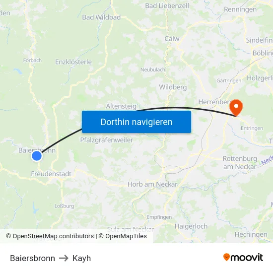 Baiersbronn to Kayh map
