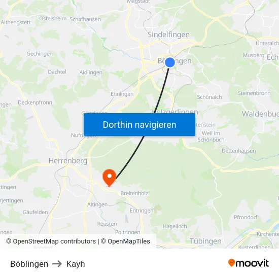 Böblingen to Kayh map