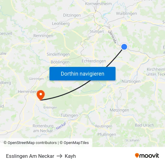 Esslingen Am Neckar to Kayh map