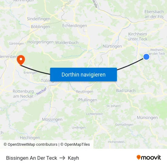 Bissingen An Der Teck to Kayh map