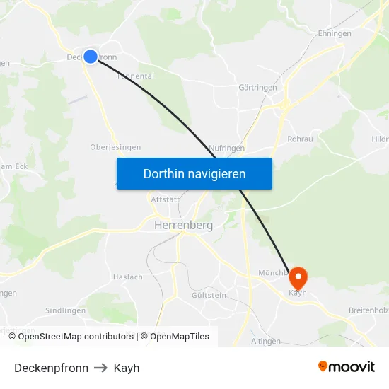 Deckenpfronn to Kayh map