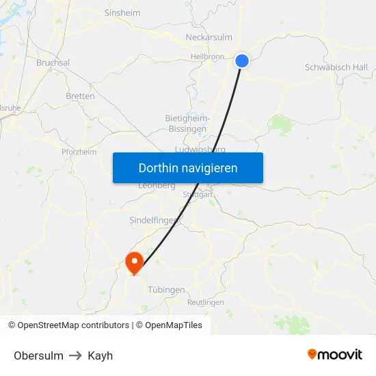 Obersulm to Kayh map