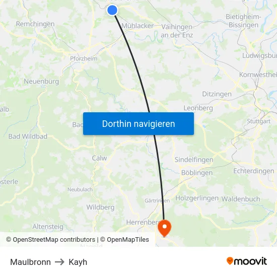 Maulbronn to Kayh map