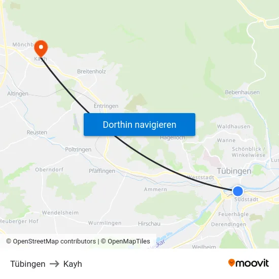Tübingen to Kayh map