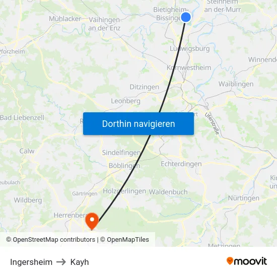 Ingersheim to Kayh map