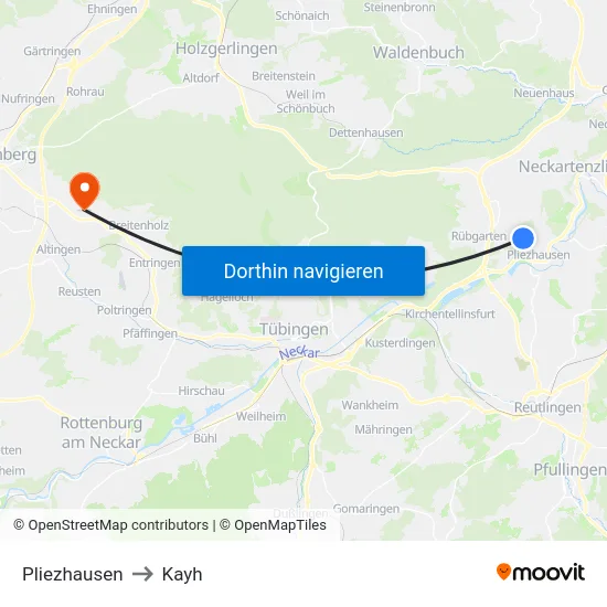 Pliezhausen to Kayh map