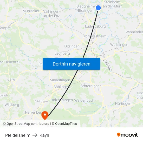 Pleidelsheim to Kayh map
