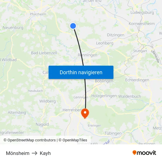 Mönsheim to Kayh map
