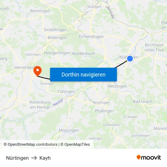 Nürtingen to Kayh map