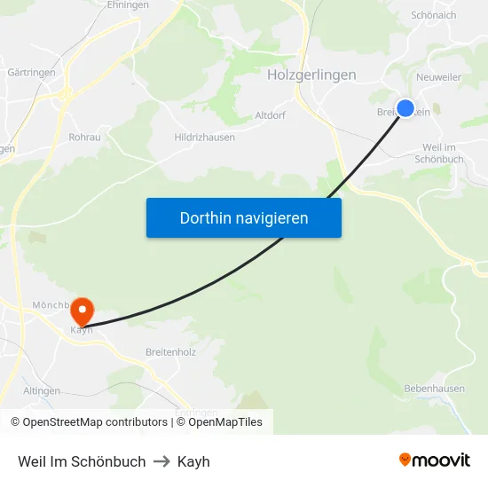 Weil Im Schönbuch to Kayh map