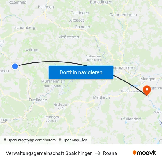 Verwaltungsgemeinschaft Spaichingen to Rosna map