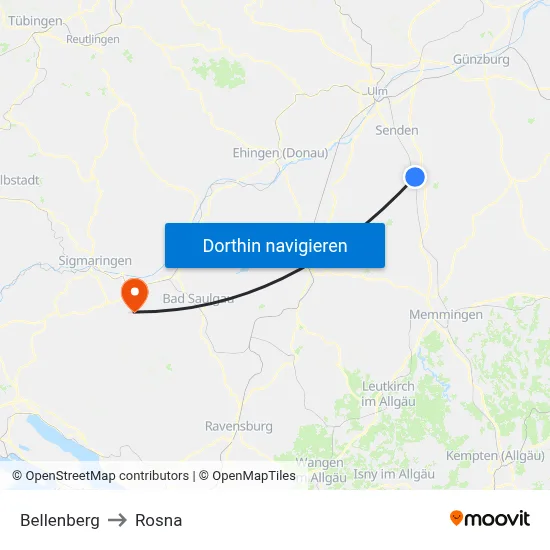 Bellenberg to Rosna map