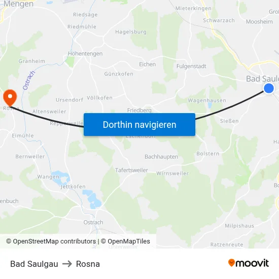 Bad Saulgau to Rosna map