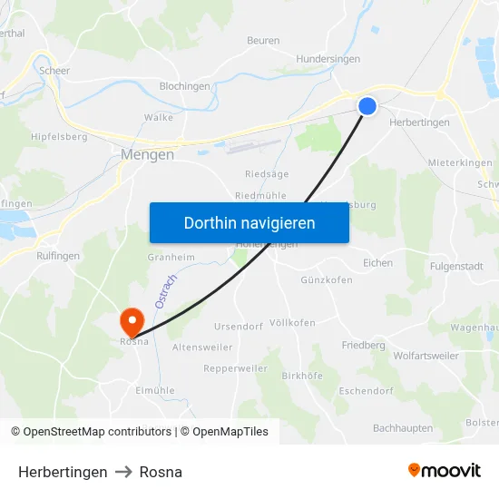 Herbertingen to Rosna map