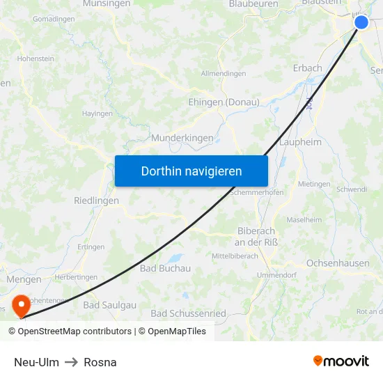 Neu-Ulm to Rosna map