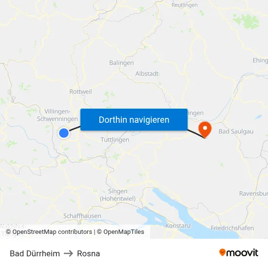 Bad Dürrheim to Rosna map