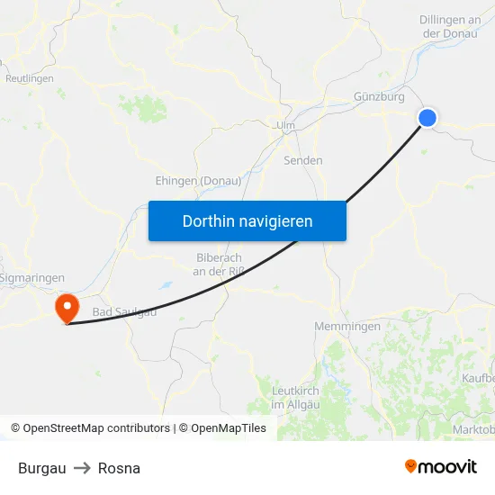 Burgau to Rosna map