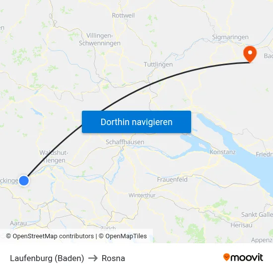 Laufenburg (Baden) to Rosna map