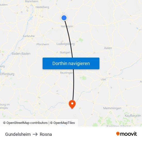 Gundelsheim to Rosna map