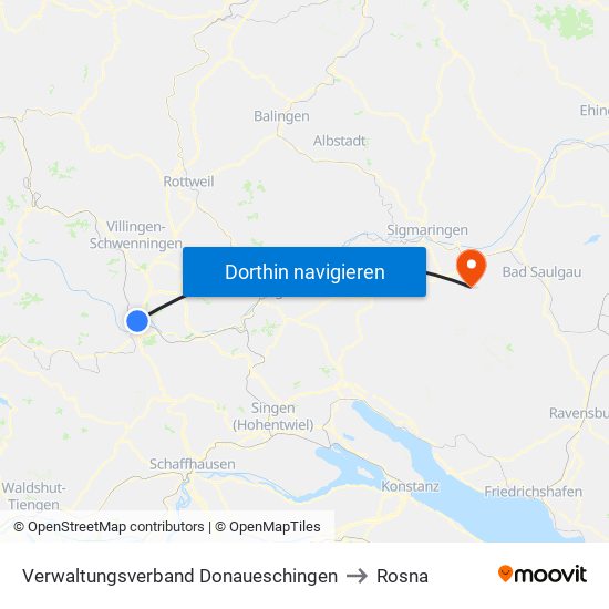 Verwaltungsverband Donaueschingen to Rosna map