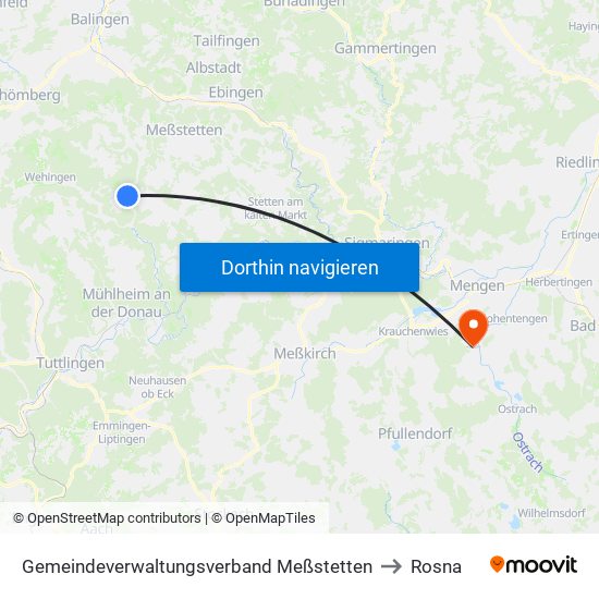 Gemeindeverwaltungsverband Meßstetten to Rosna map