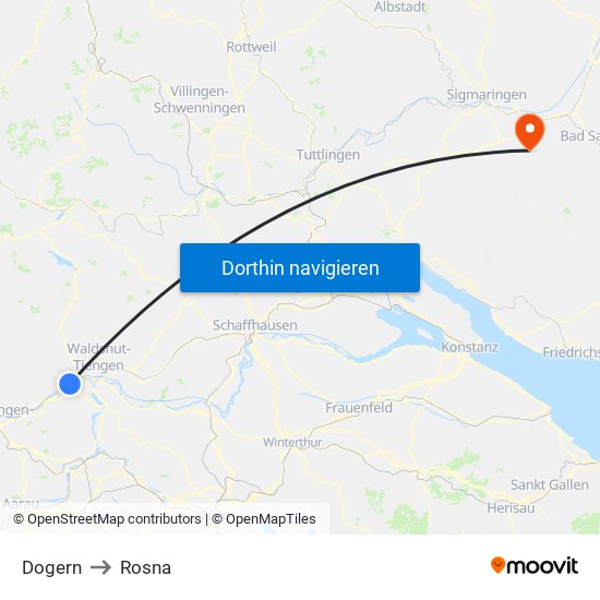 Dogern to Rosna map