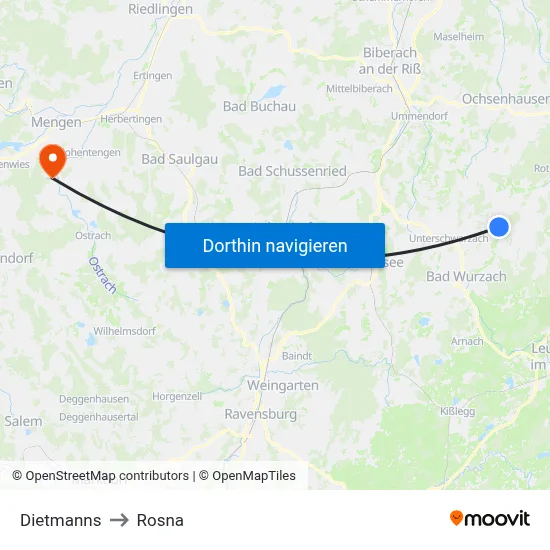 Dietmanns to Rosna map