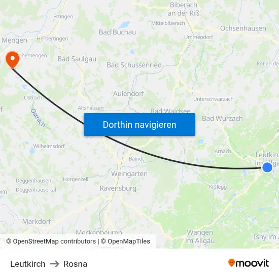 Leutkirch to Rosna map