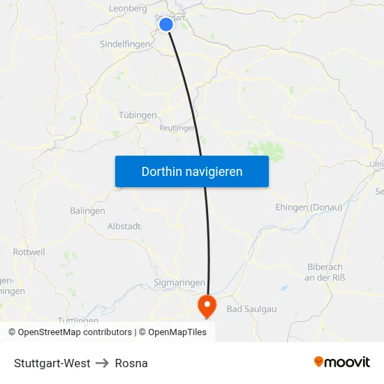 Stuttgart-West to Rosna map