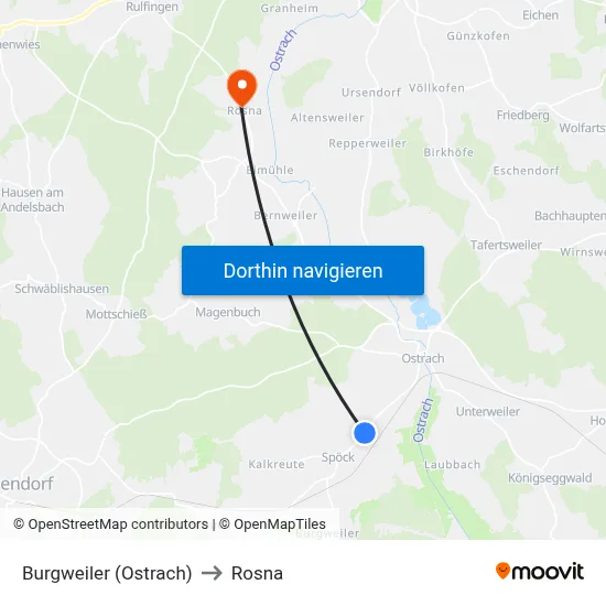 Burgweiler (Ostrach) to Rosna map