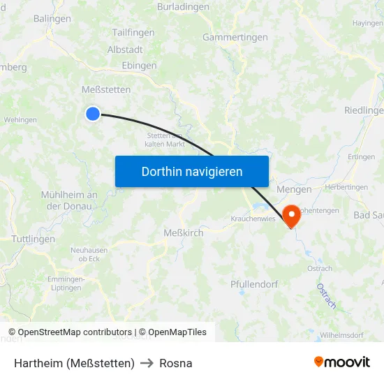 Hartheim (Meßstetten) to Rosna map