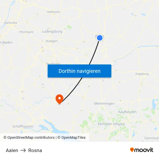Aalen to Rosna map