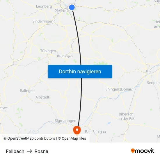 Fellbach to Rosna map