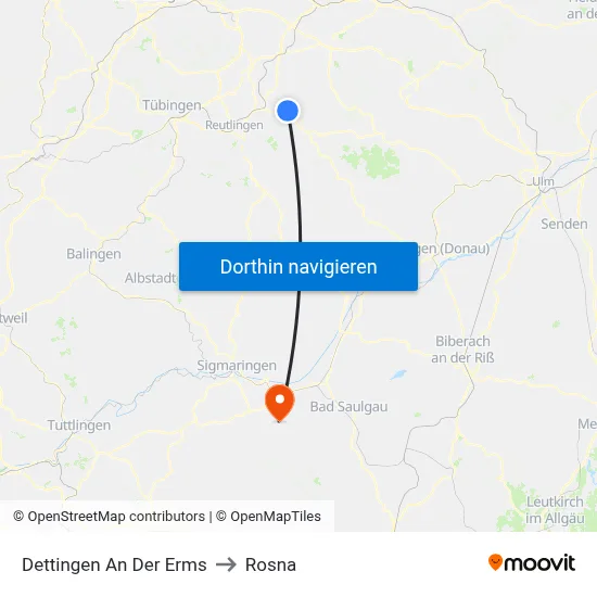 Dettingen An Der Erms to Rosna map