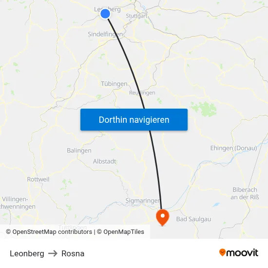 Leonberg to Rosna map